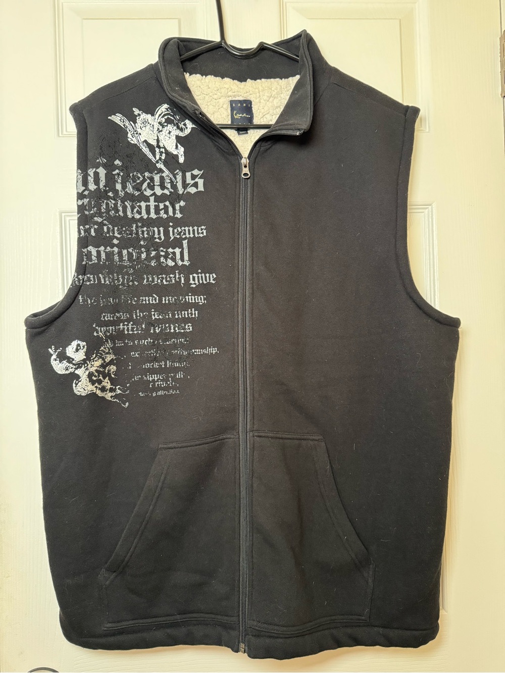 Karl Kani Black Graphic Sherpa-Lined Zip Vest